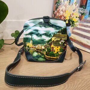 Gallato Leather Mini Crossbody Bag Scenic Print Adjustable Strap New